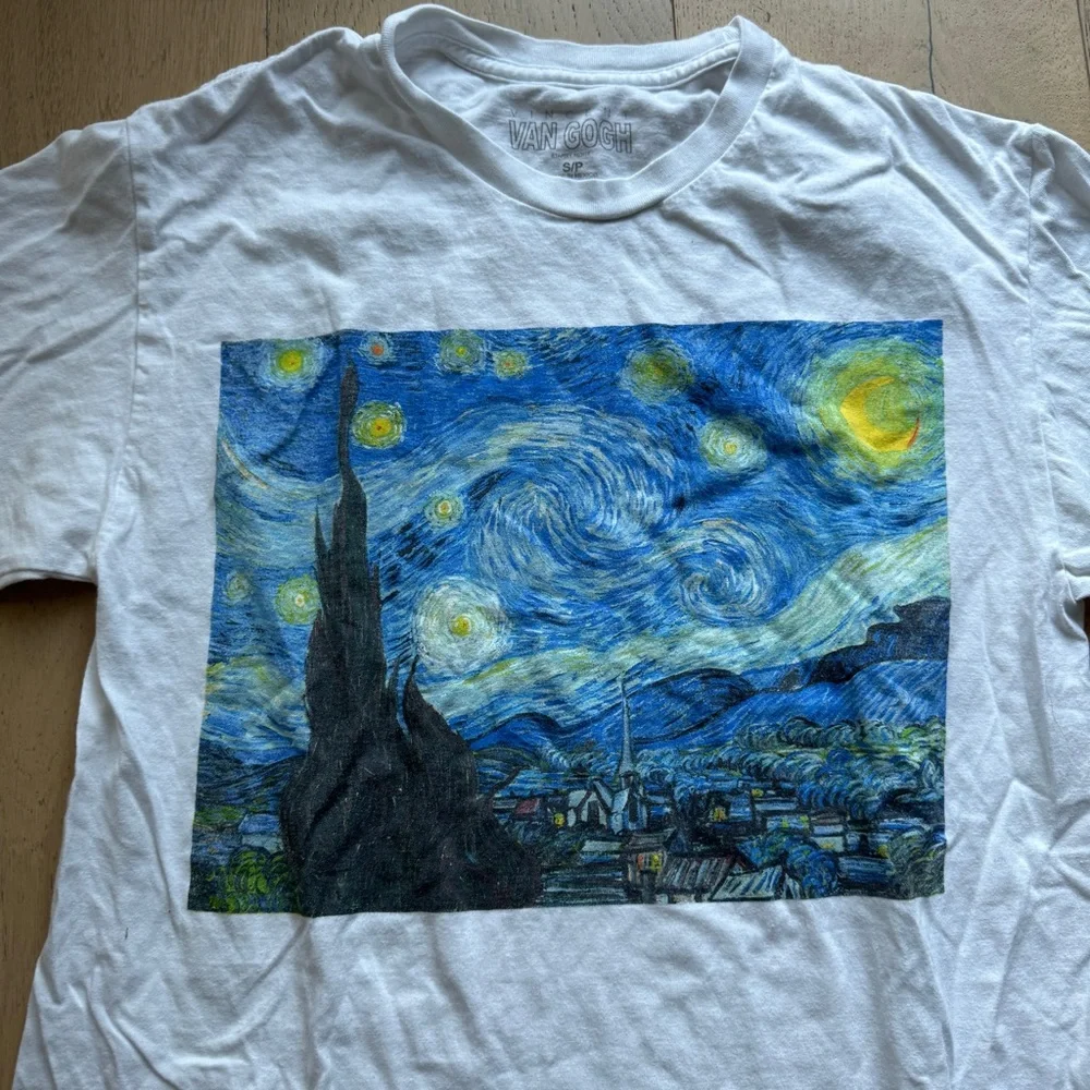 Urban Outfitters Vincent Van Gogh Starry Night T-Shirt Minimalist Graphic Print - Picture 2 of 4